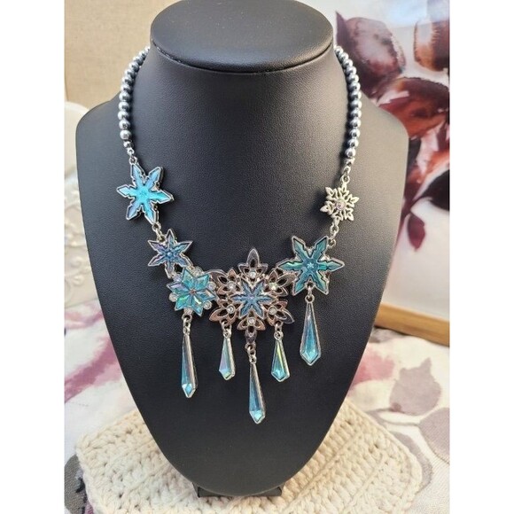 Princess Jewelry Gift Set Necklace 2 Bracelets Snowflake Blue Crystal Holiday - Picture 2 of 4